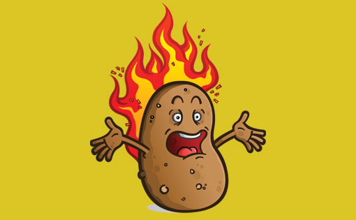 Potato with fire coming our of it.