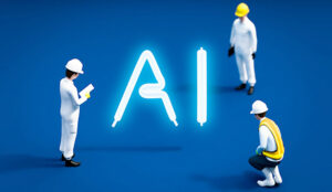 3 toy men look at the letters AI written in lightbulbs