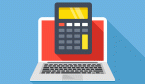 Laptop with calculator on screen.