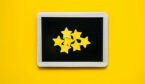 Customer Experience, Review Concept. Many yellow stars in frame on yellow background