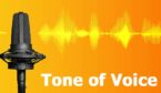 Microphone and sound wave with the words tone of voice