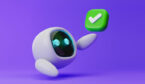 Cute robot with check mark icon