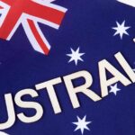 Australia in letters in front of flag
