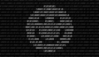 White happy smiling face icon made from binary symbols, over dark binary code.