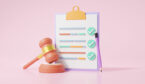 Checklist on a clipboard with a gavel - legal concept