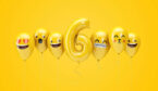 Balloons symbolising benefits with one with a number six and the others with smiley faces