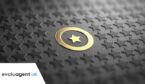 Gold star in circle surrounded by black stars