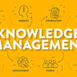 Knowledge management systems or KMS illustration representing systematic process of advice, insights, information, practice, process, improvement, people and technology.