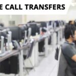 Blurred contact centre employees at desks
