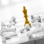 Leadership concept with golden chess piece standing out