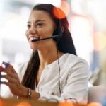 Call centre agent in headset