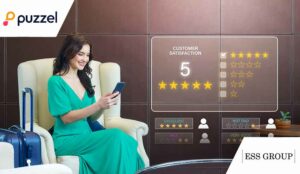 Person giving rating to service experience on mobilephone