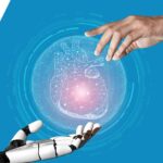AI robot and human hand in healthcare concept