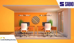 Modern office interior with yellow walls