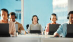 Call Centre Agents sat at a desk