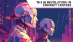 Abstract illustration of two robots in futuristic setting - ai concept