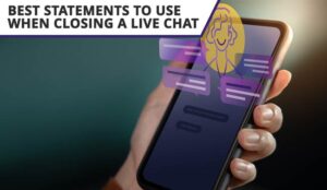 Live chat concept with person holding a phone and chat icons