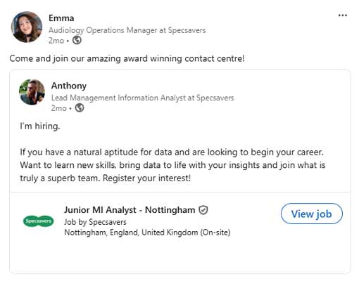 Job Ad example on LinkedIn