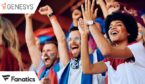 Group of cheerful sports fans celebrating victory of their favorite team while spectating game from stadium stands