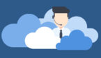 Clouds with a contact centre agent in the middle vector