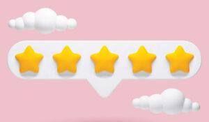 5 Stars with 2 clouds on a pink background