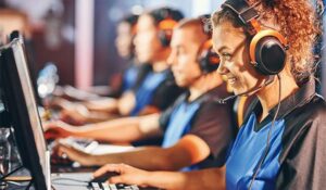 Call Centre Agents wearing headsets