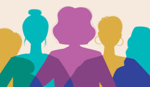 Silhouettes of women in different colours